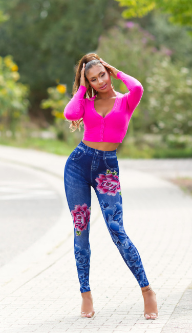 Jeanslook Leggings with floral print Blue
